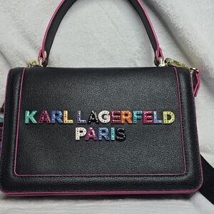 Karl Lagerfeld Black Satchel with Multicolor Lettering